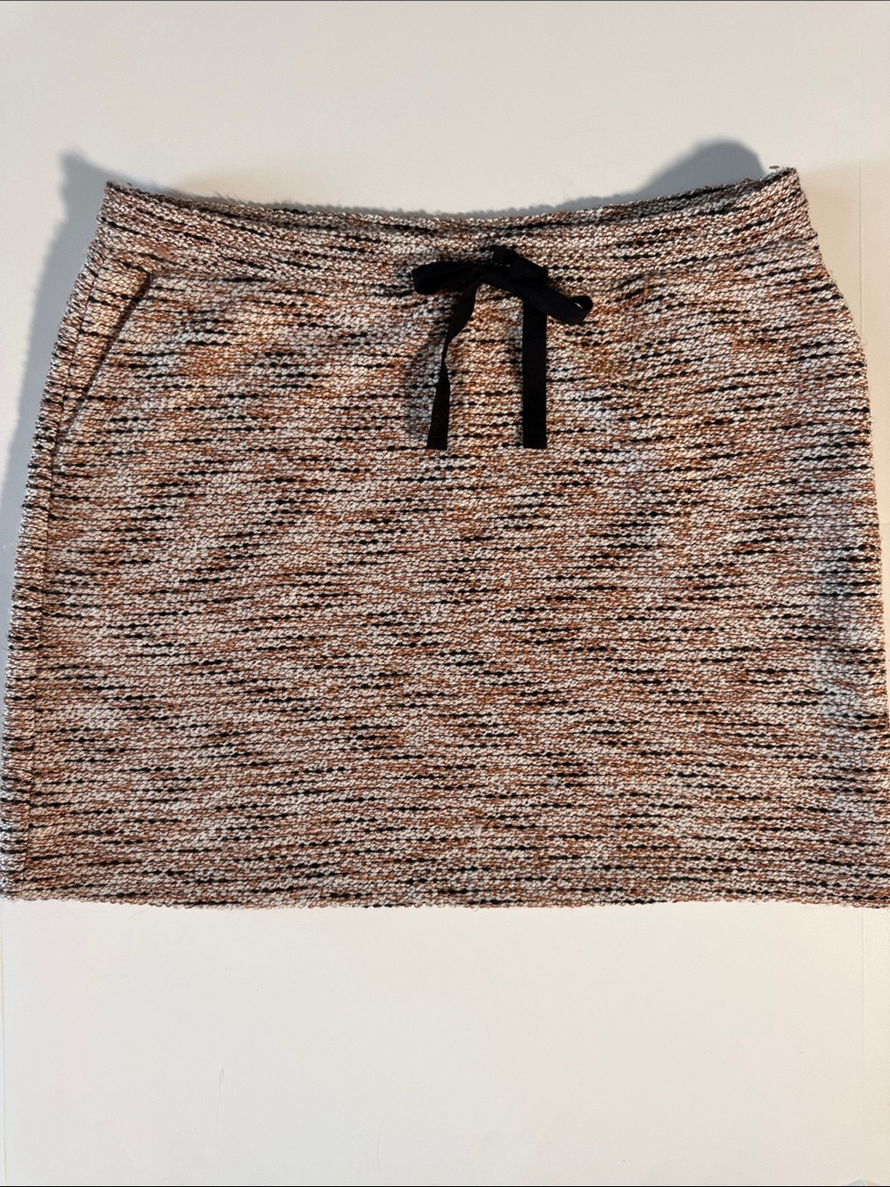 Loft XL Marled Knit Mini Skirt with Drawstring - Beige/Black/Brown Fall Office
